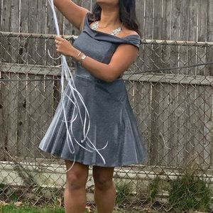 City Studio Grey/silver off shoulder dress